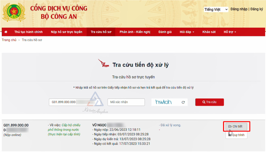 Tra cứu tình trạng hồ sơ