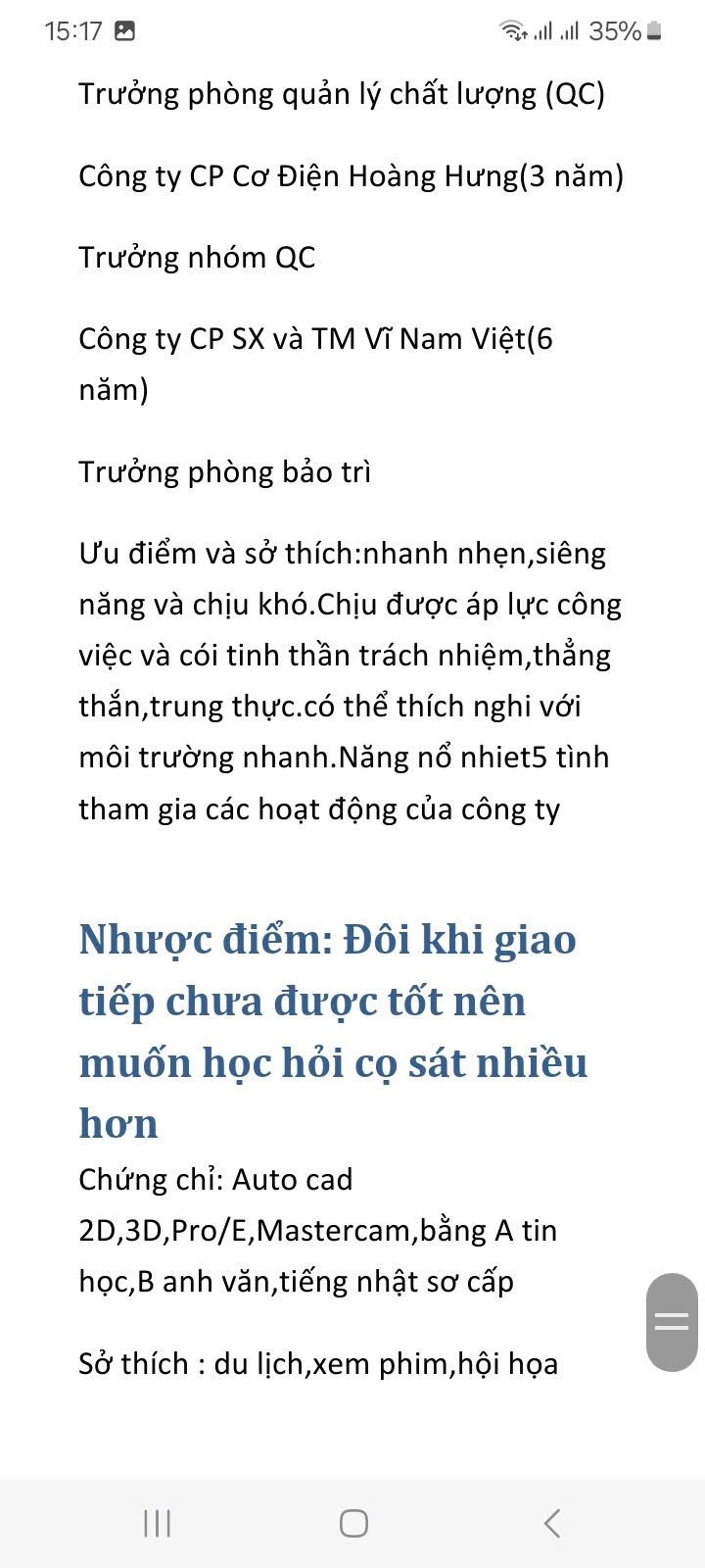 CV ứng viên