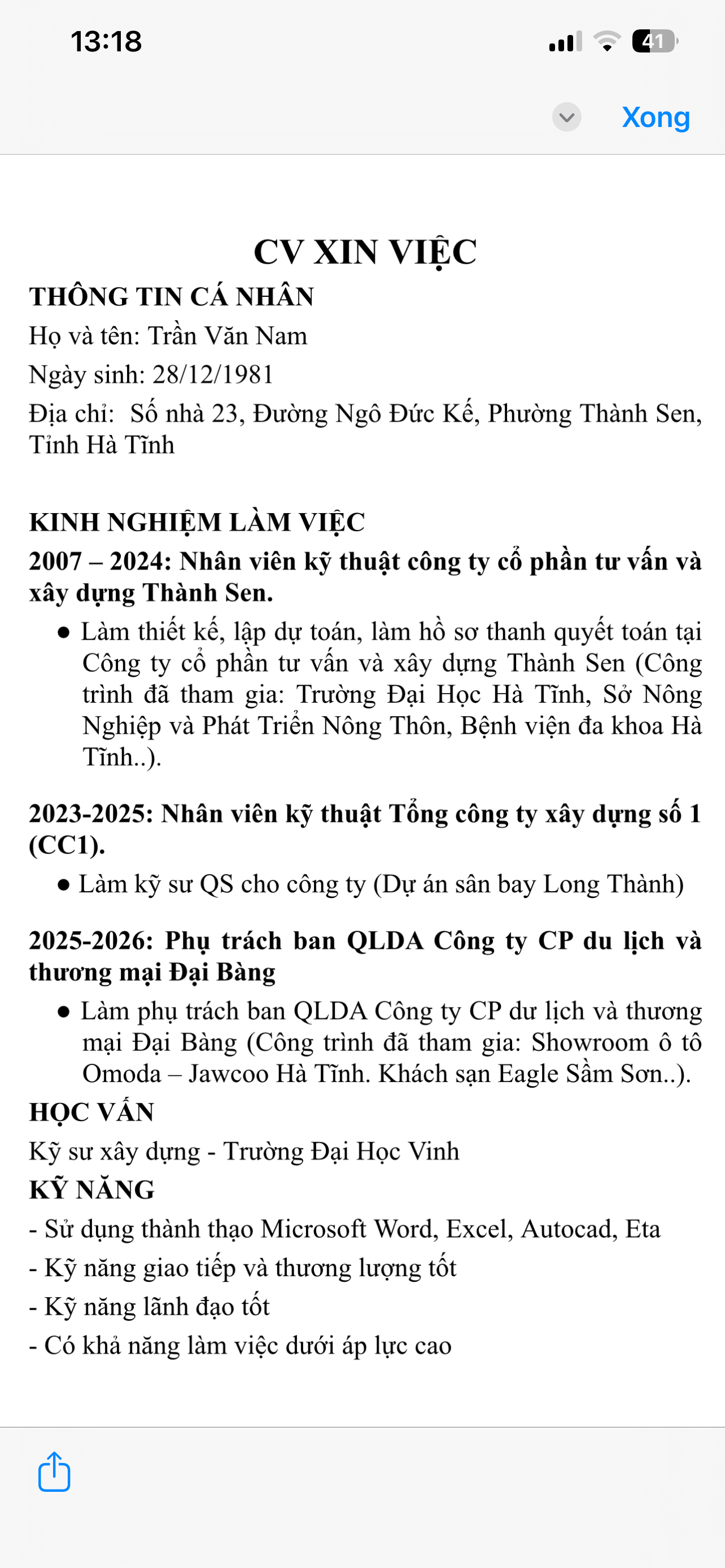 CV ứng viên