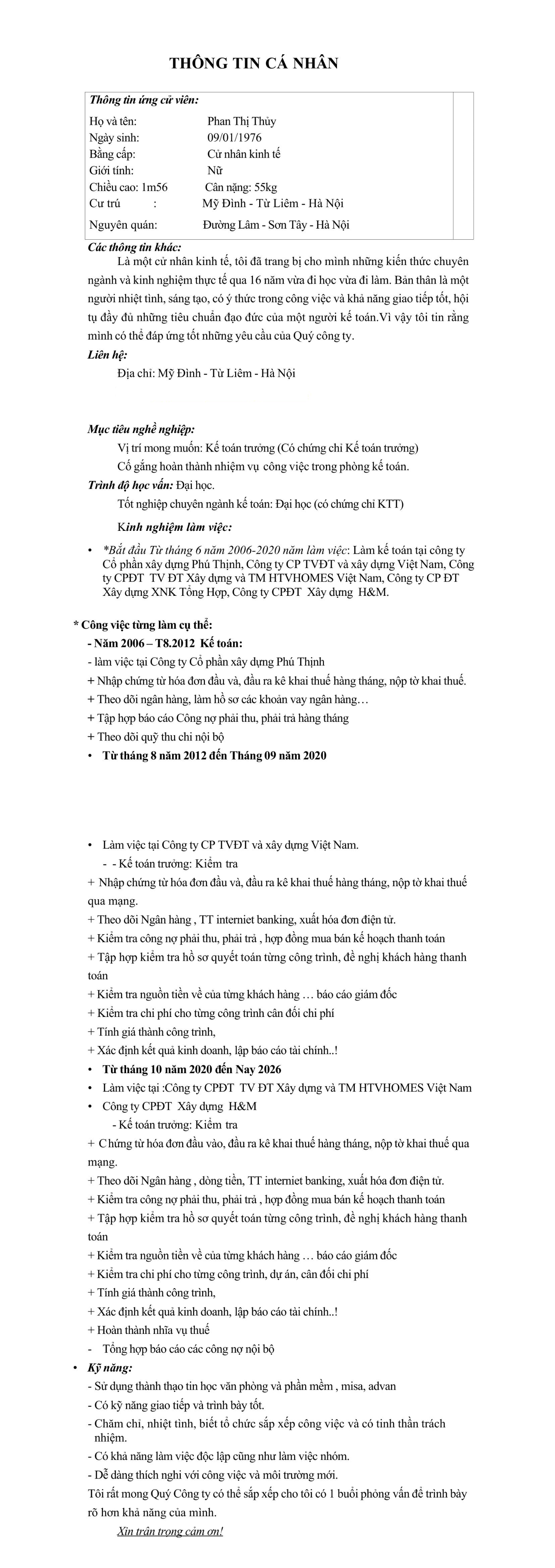 CV ứng viên