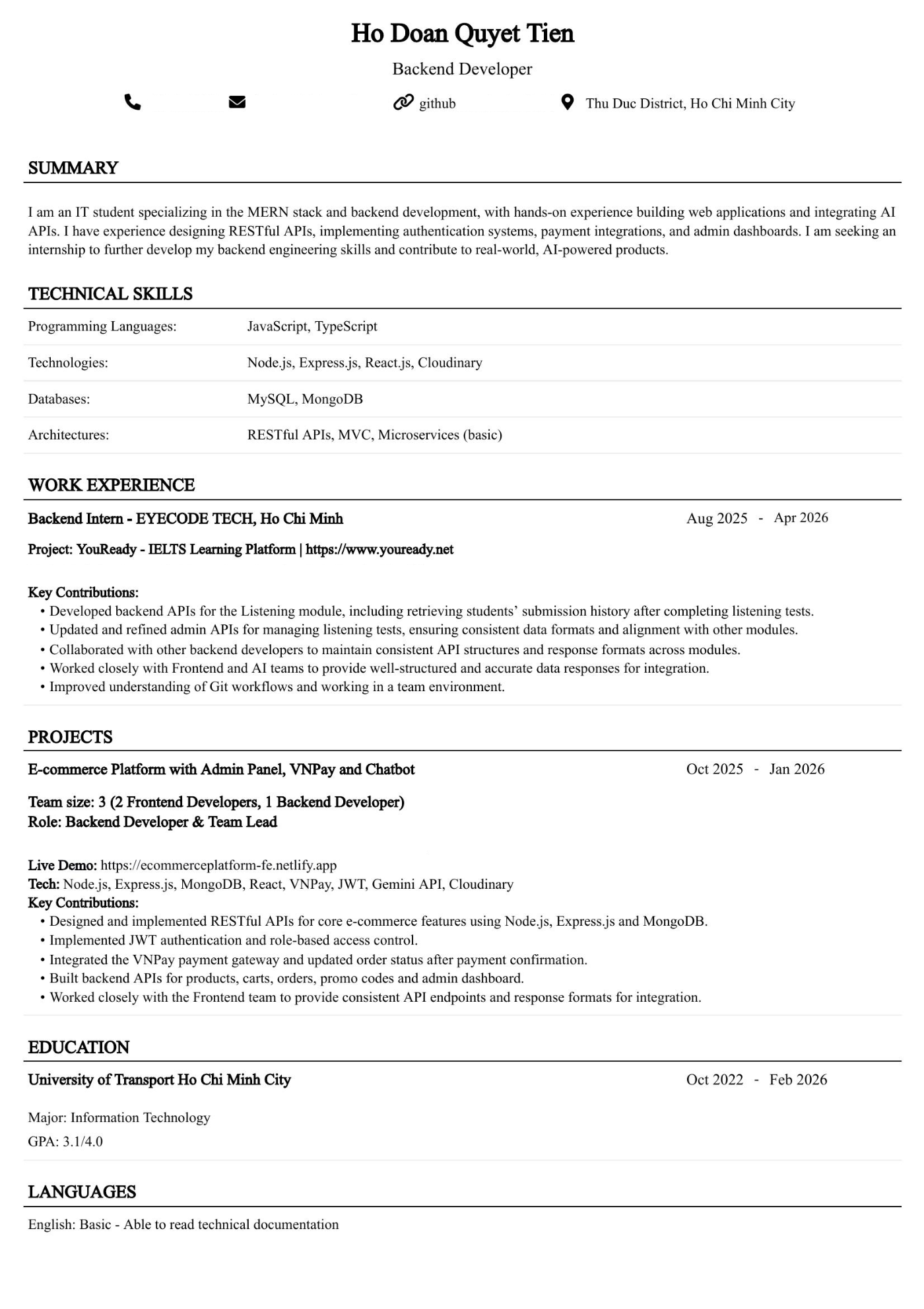 CV ứng viên