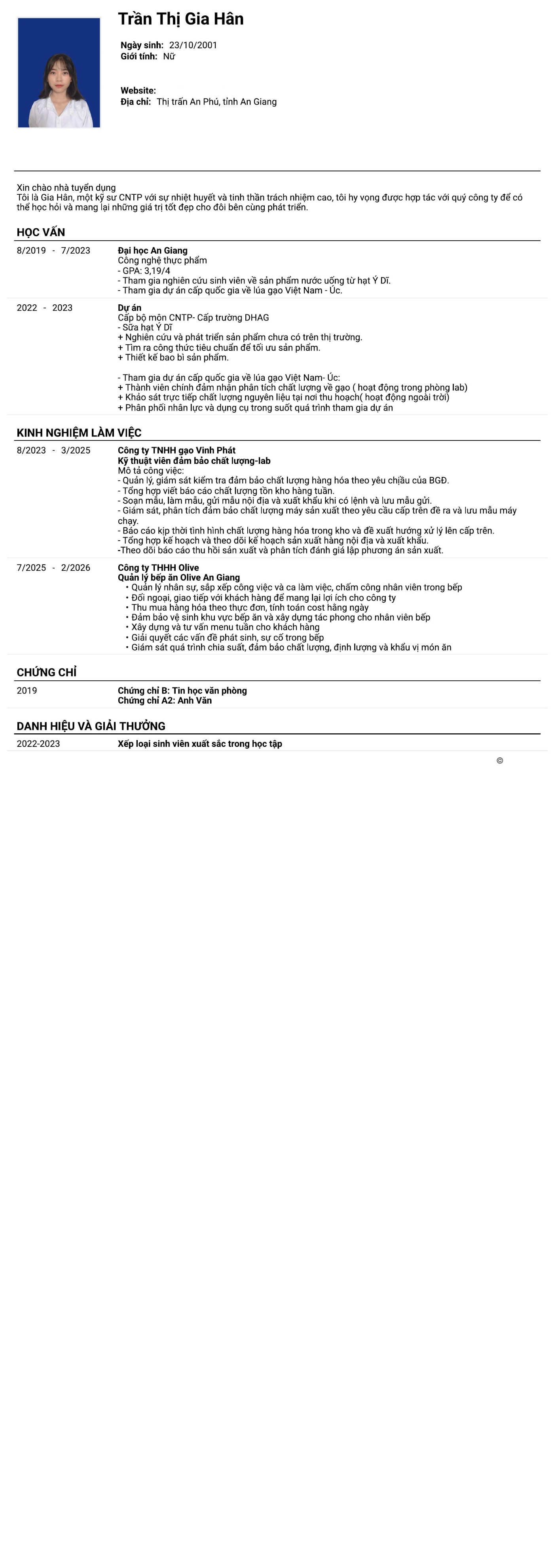 CV ứng viên