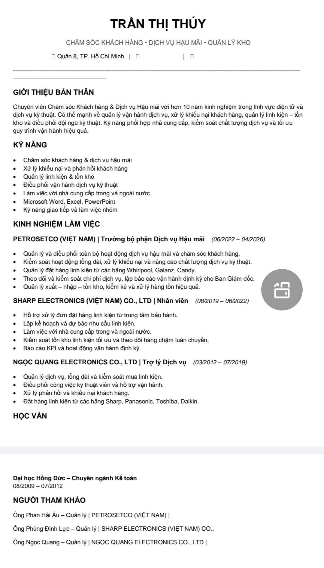 CV ứng viên
