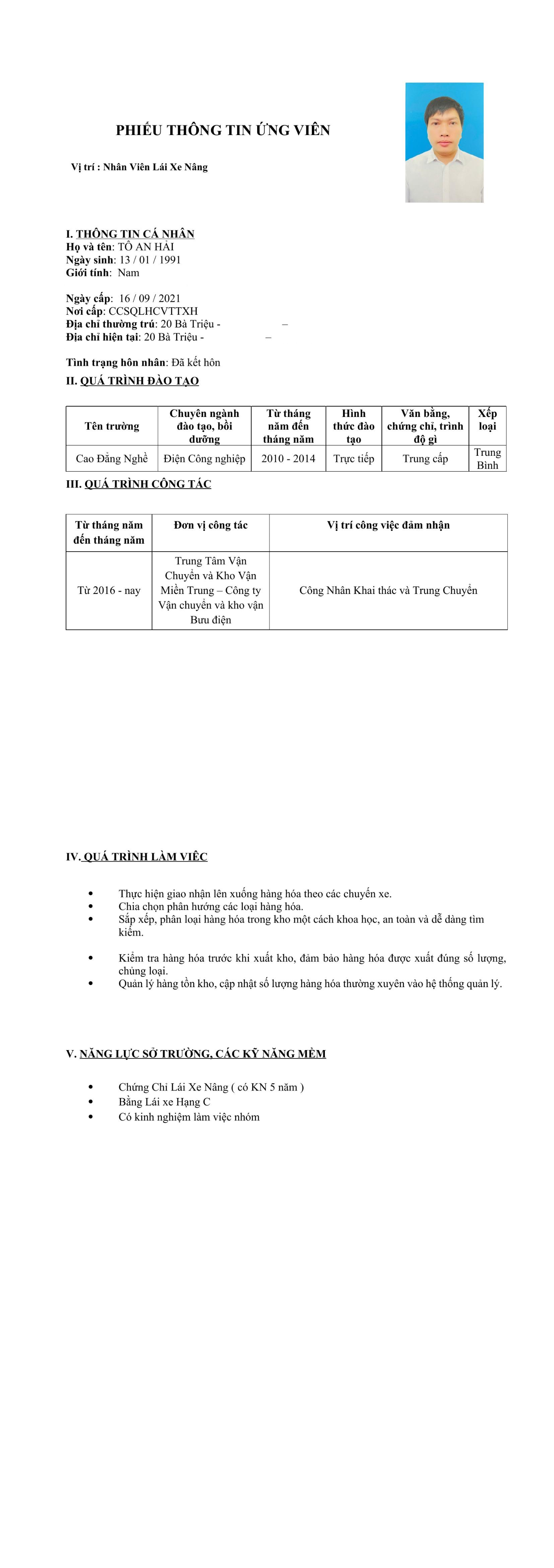CV ứng viên
