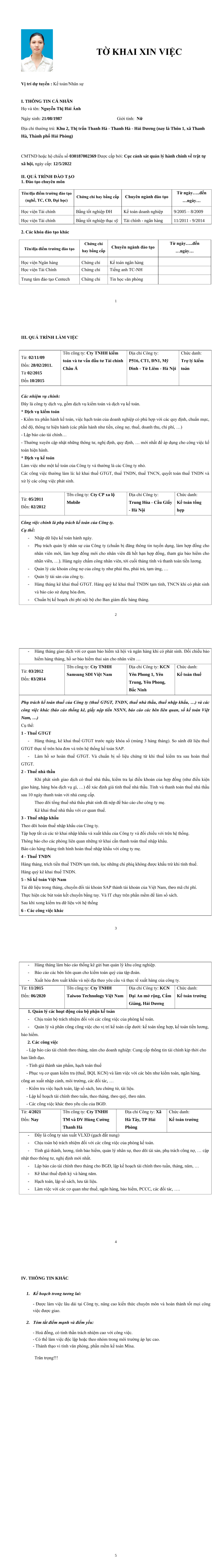 CV ứng viên