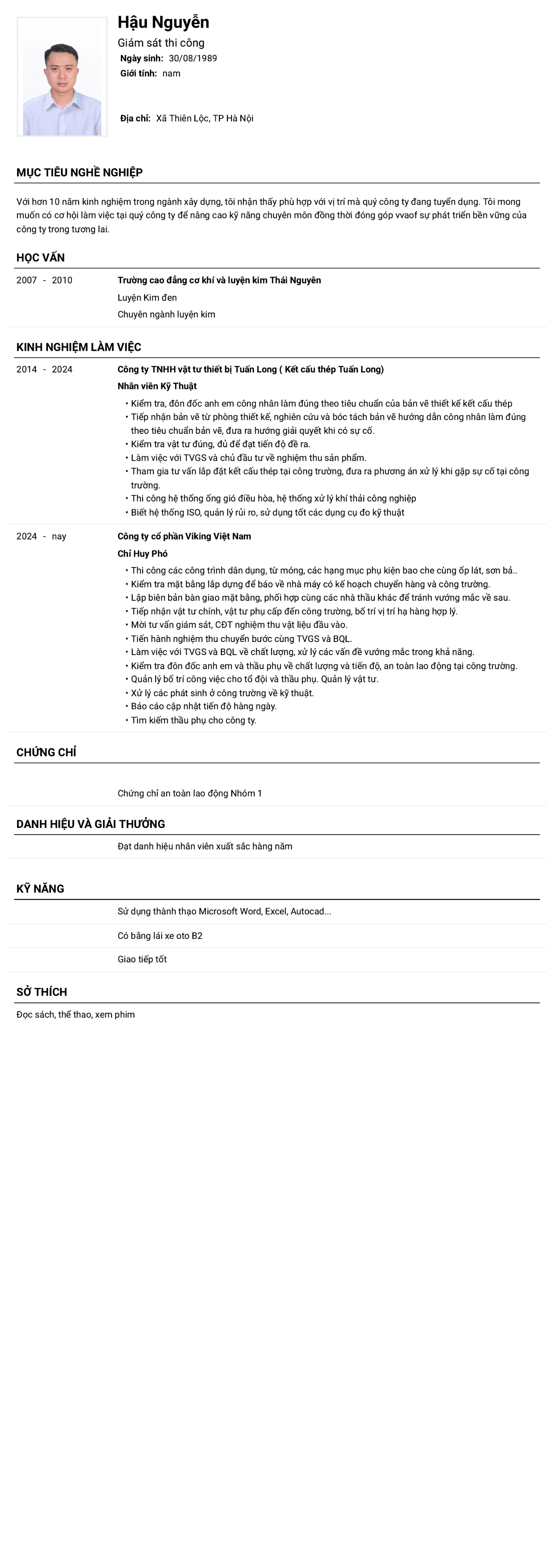 CV ứng viên