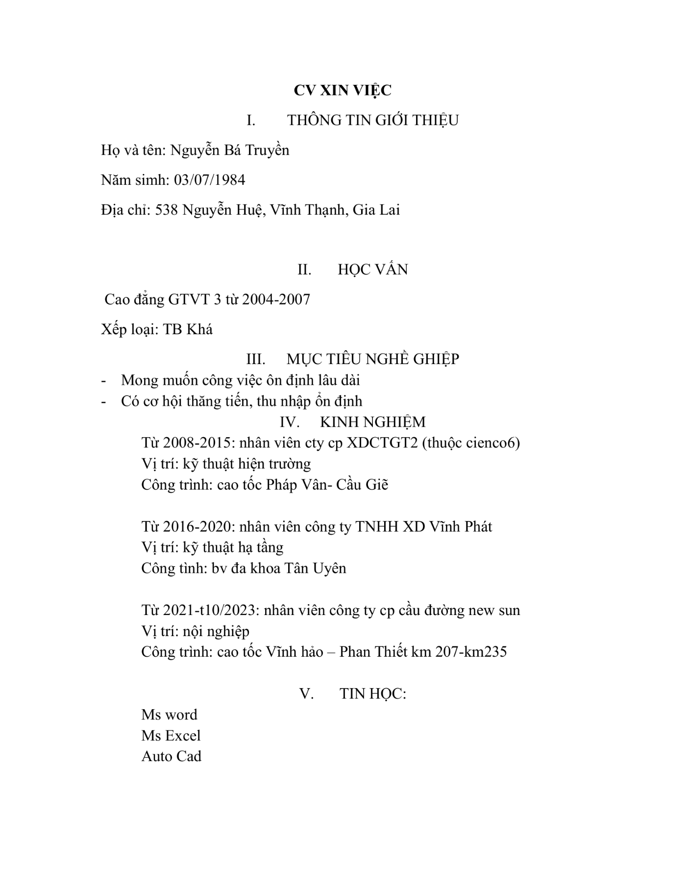 CV ứng viên