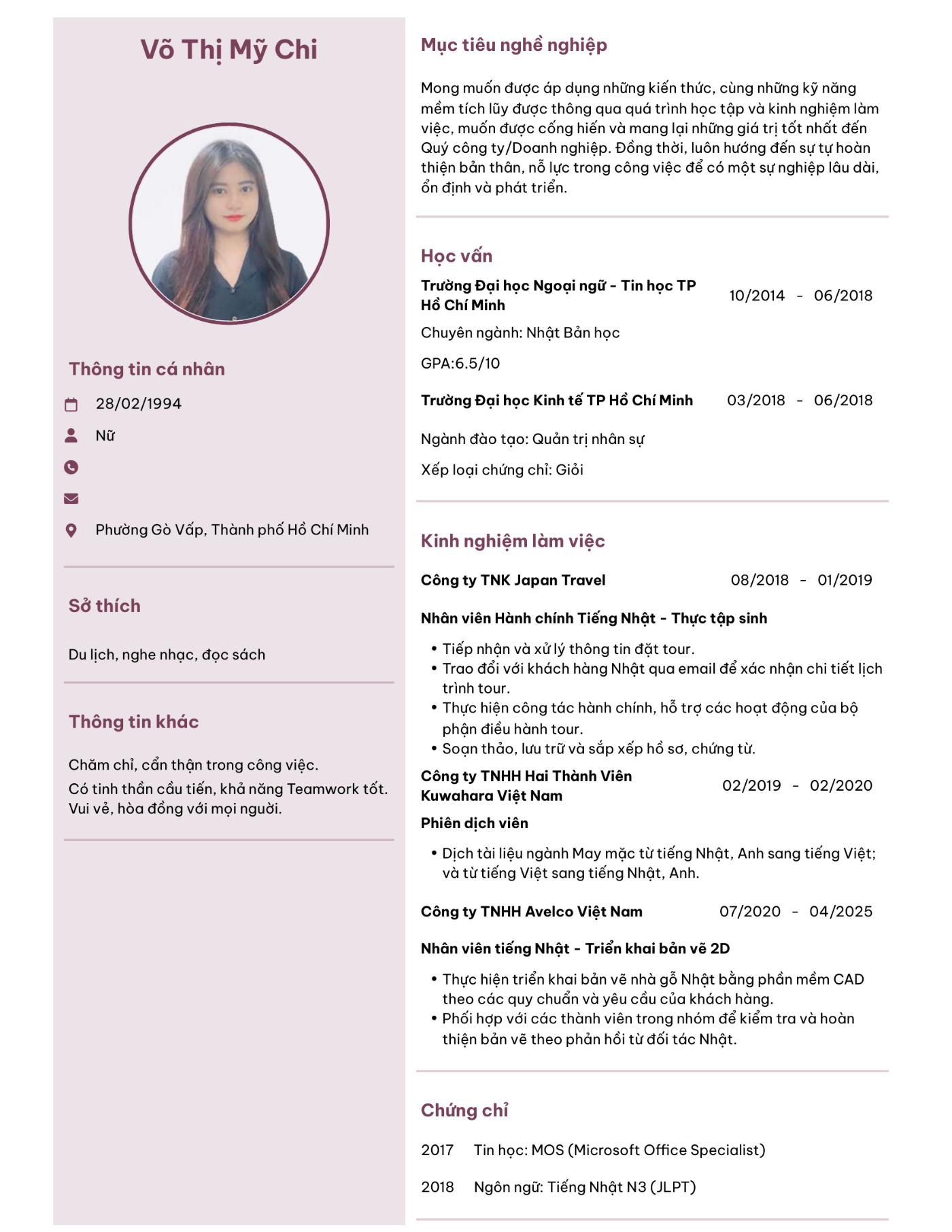 CV ứng viên