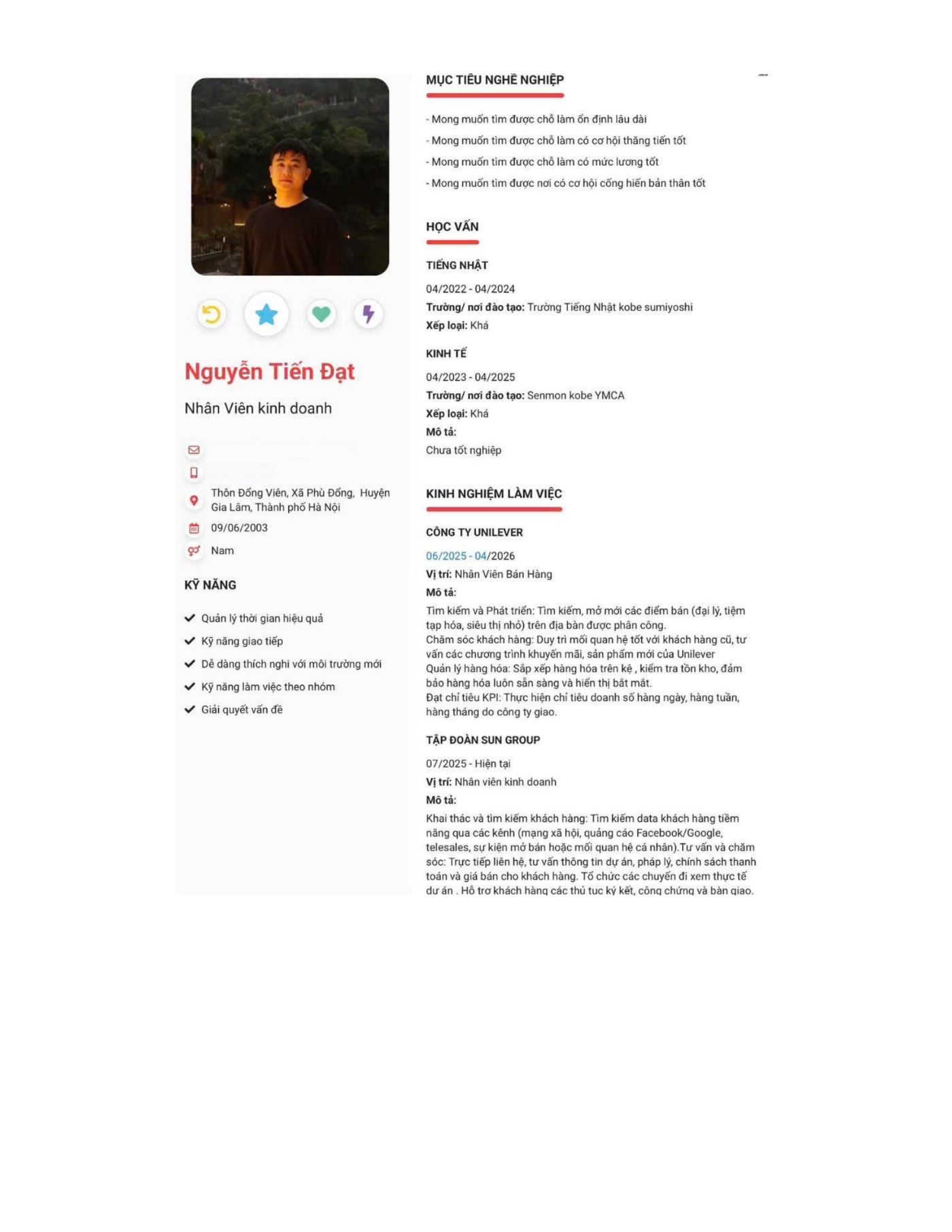 CV ứng viên