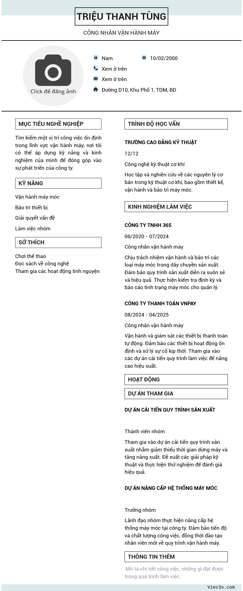 CV ứng viên
