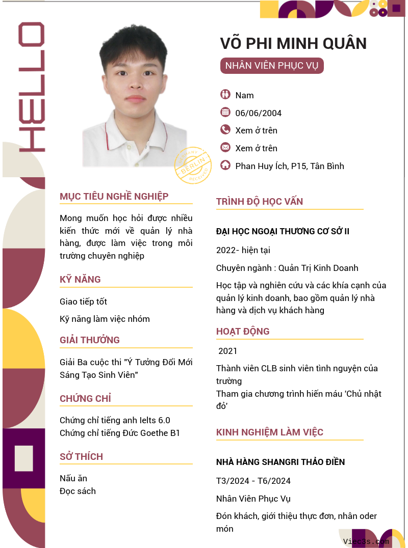 CV ứng viên