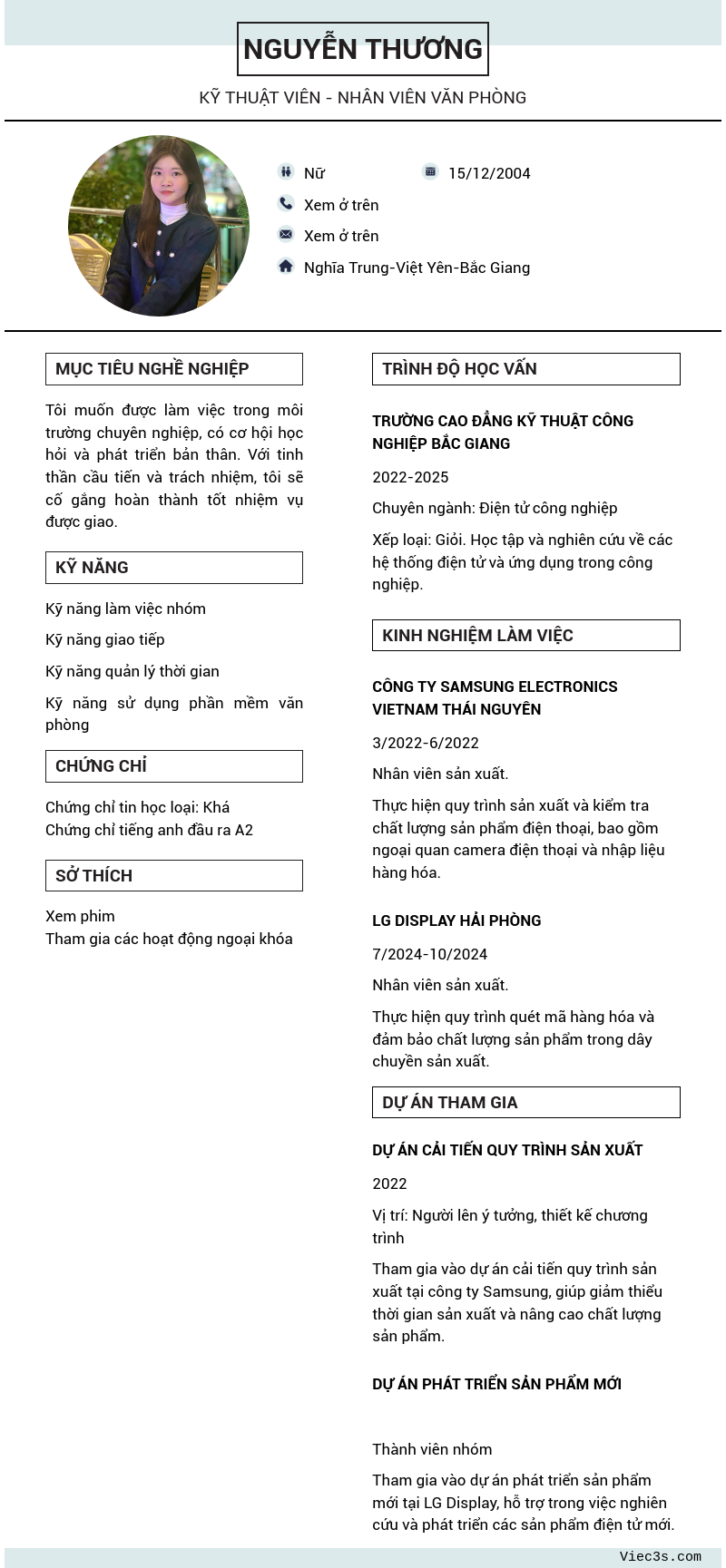 CV ứng viên