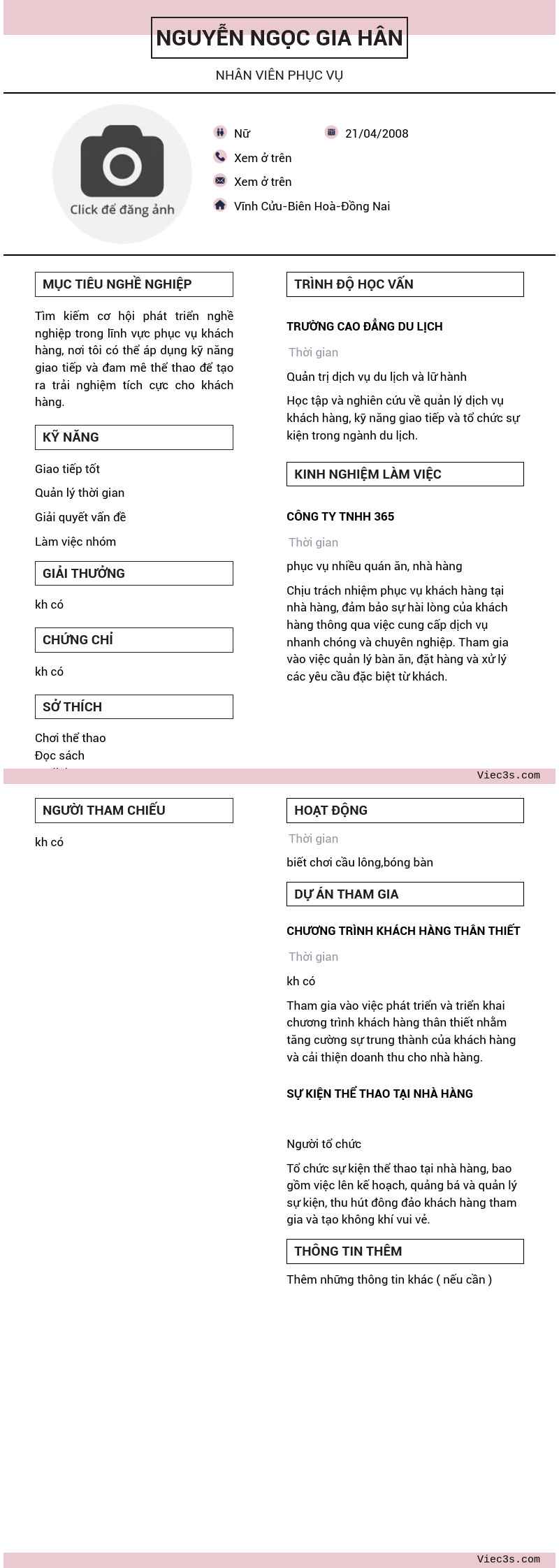 CV ứng viên