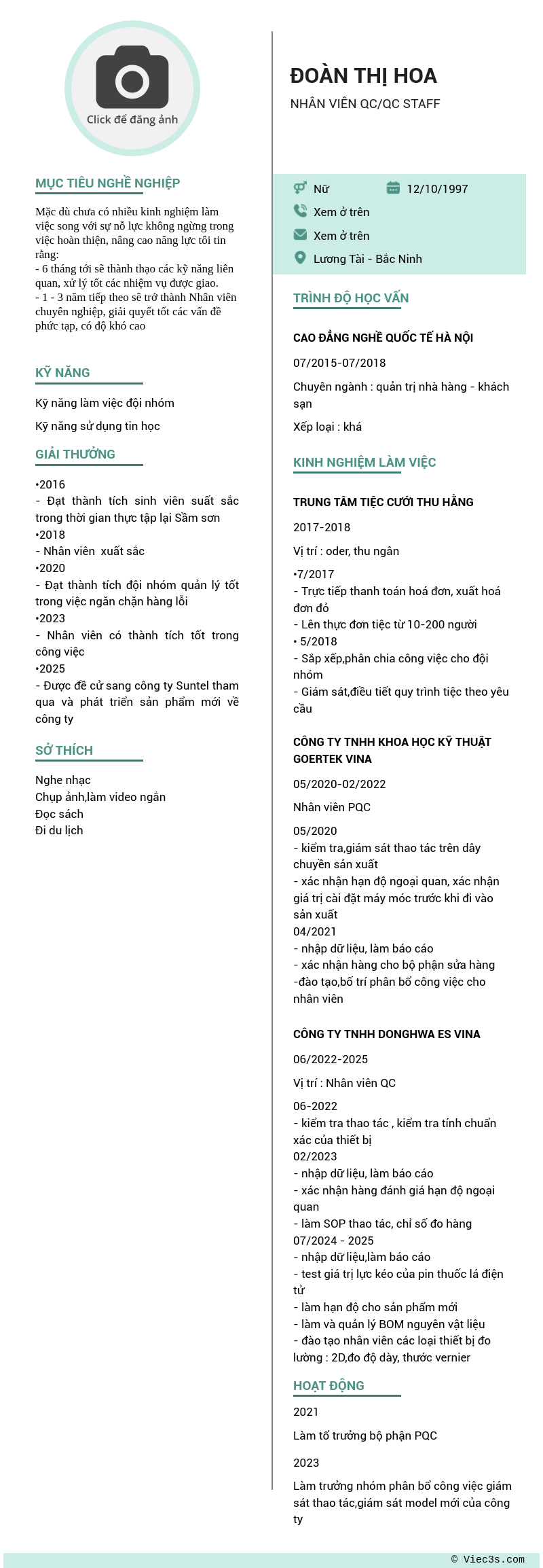 CV ứng viên