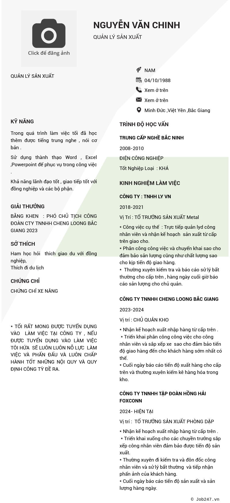 CV ứng viên