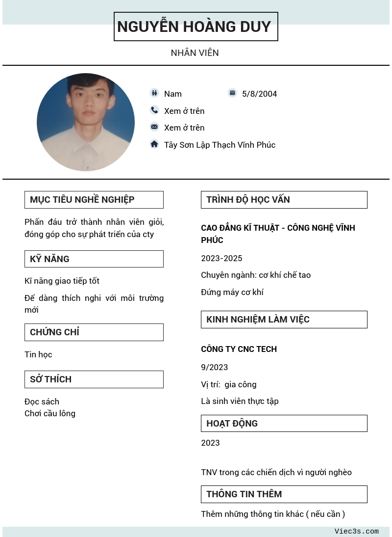 CV ứng viên