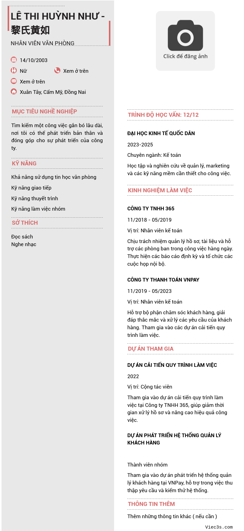 CV ứng viên