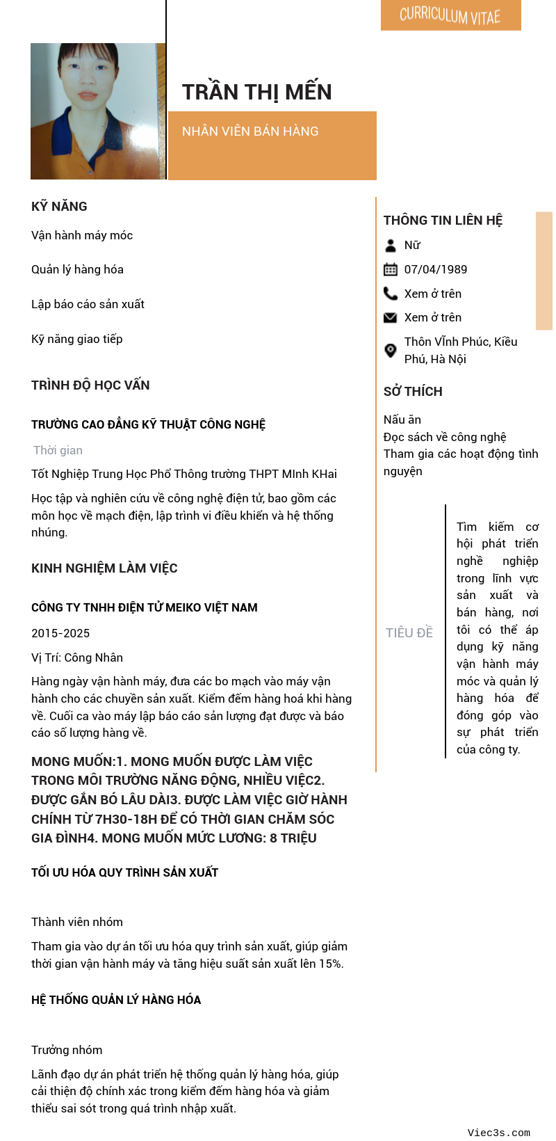 CV ứng viên