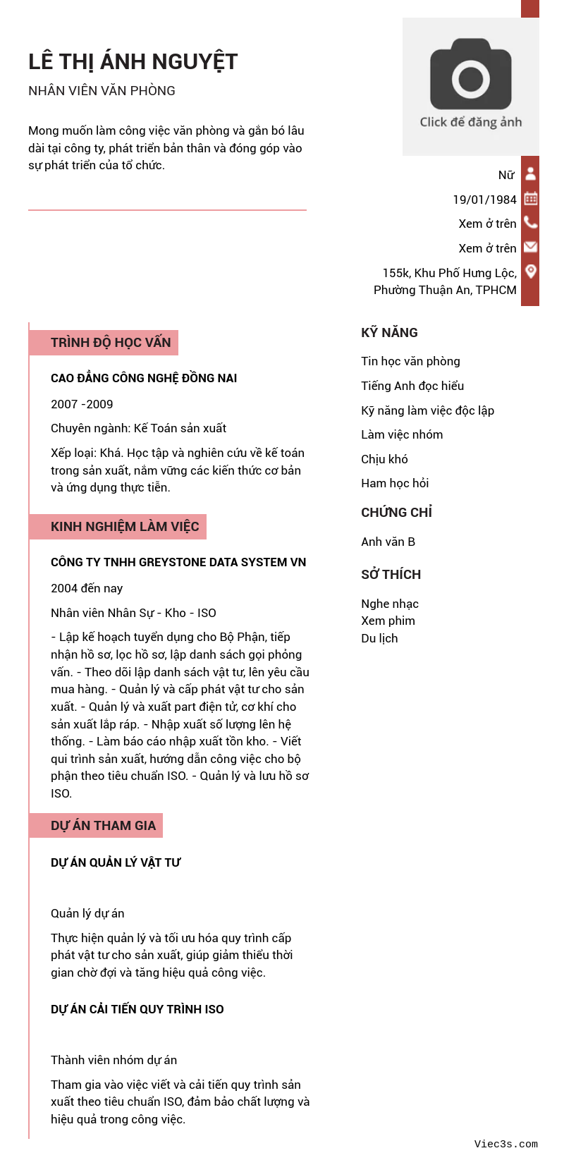 CV ứng viên