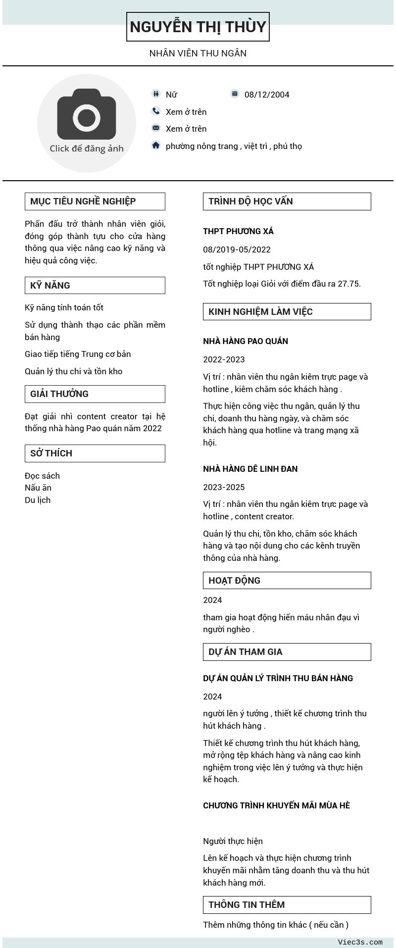 CV ứng viên
