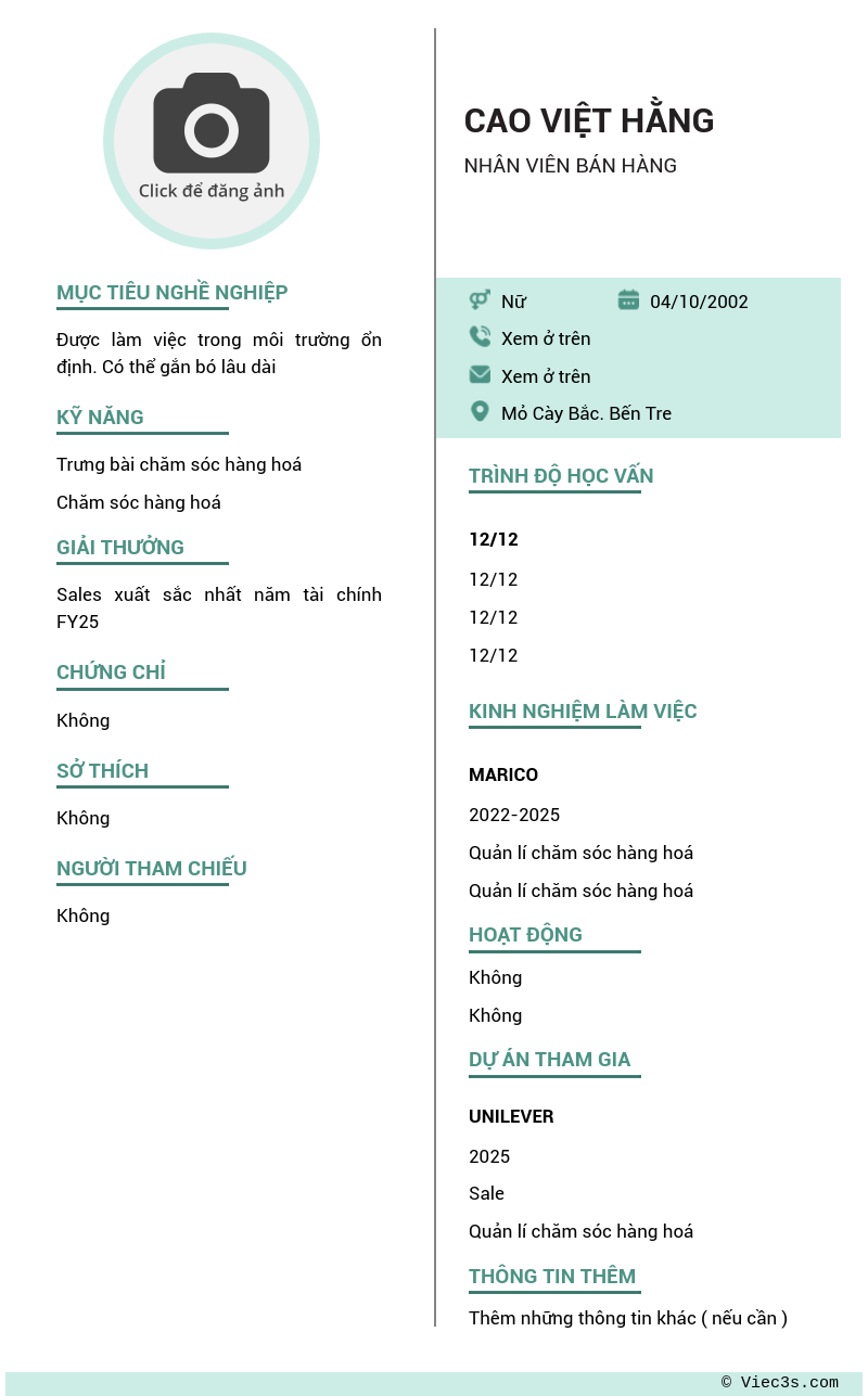 CV ứng viên