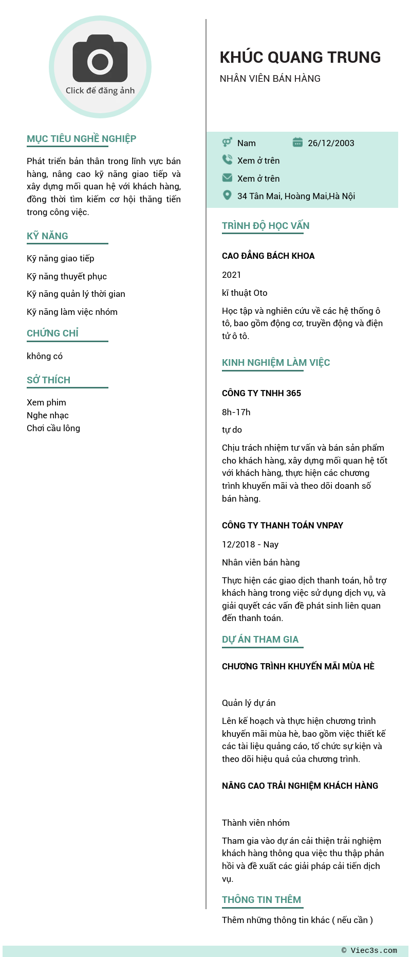 CV ứng viên