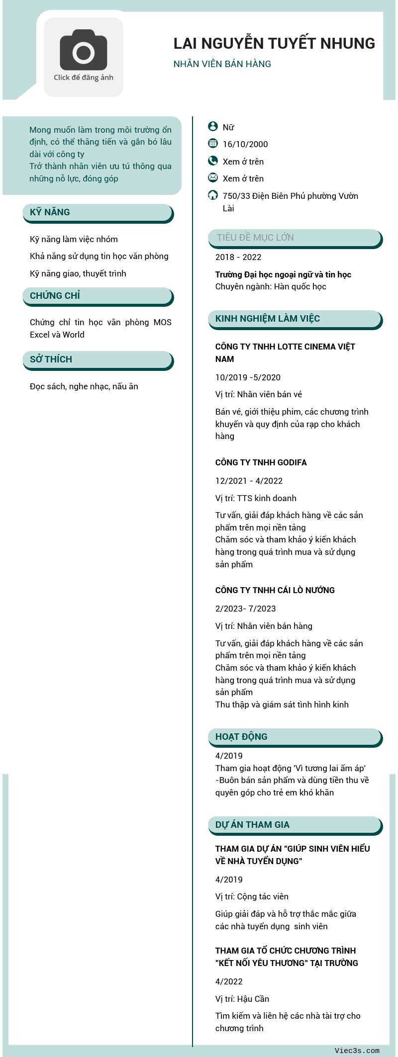CV ứng viên
