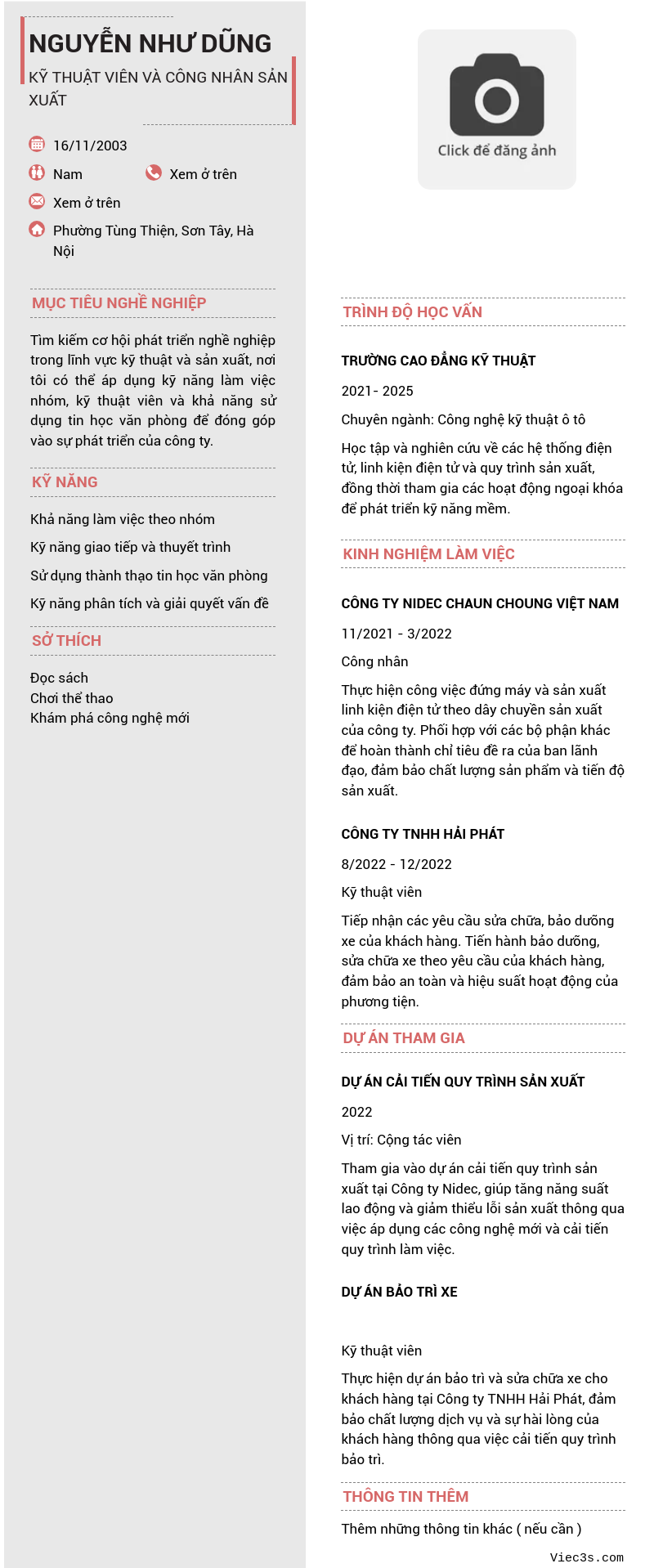 CV ứng viên
