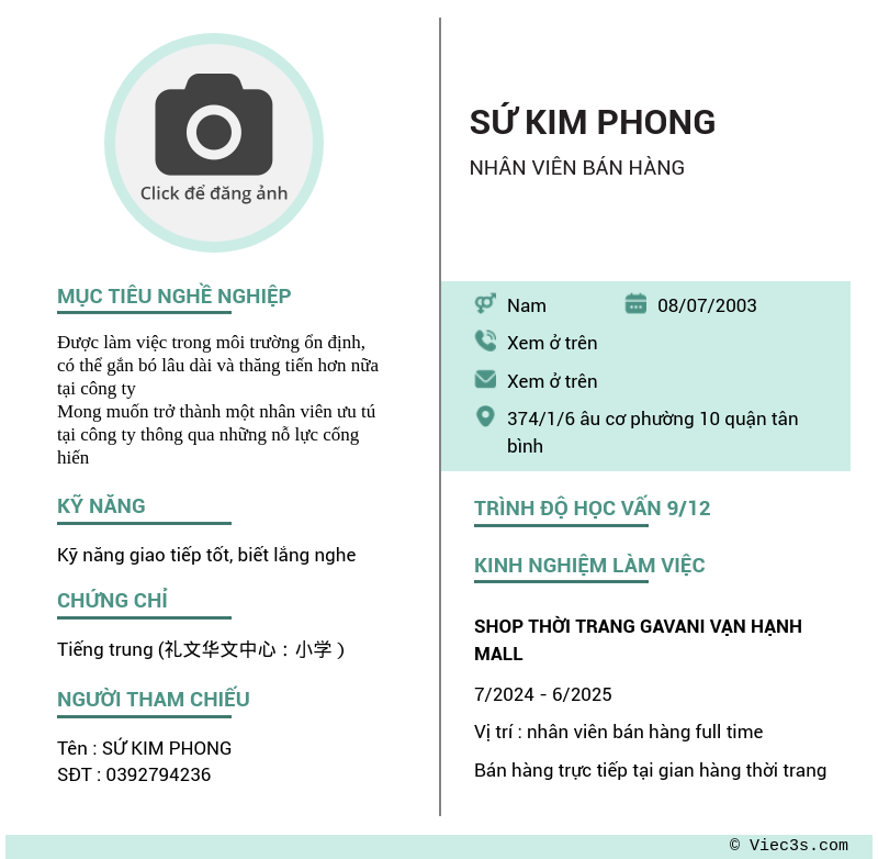 CV ứng viên