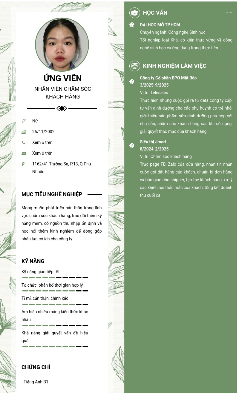 CV ứng viên