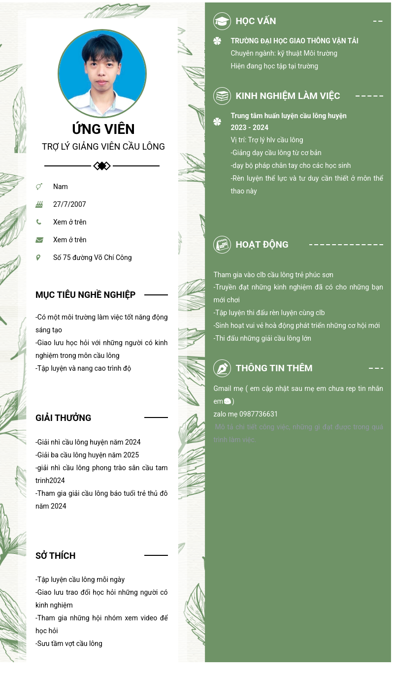 CV ứng viên